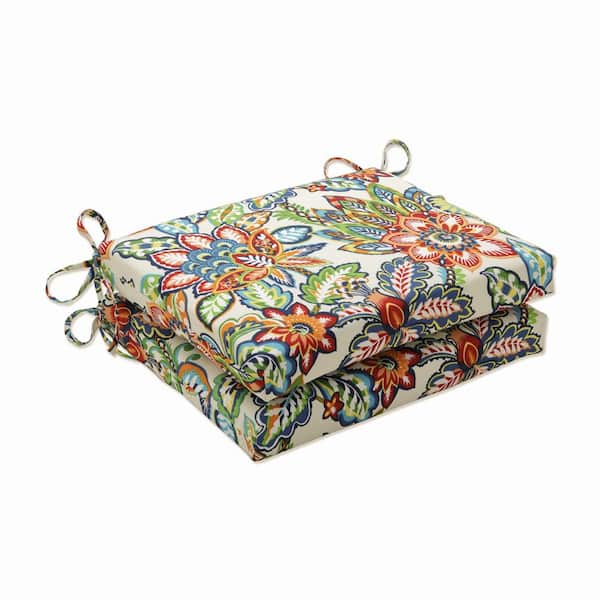 Pillow Perfect Floral 18.5 x 16 Outdoor Dining Chair Cushion in Blue/Green/Multicolored (Set of 2)