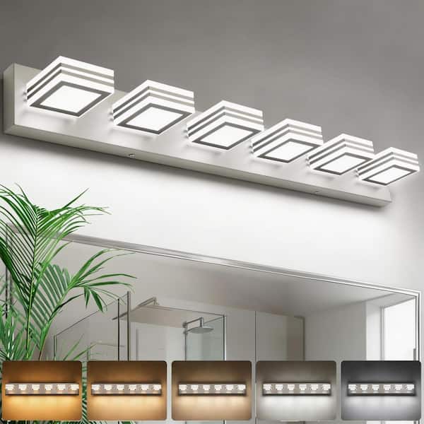 39 in. 6-Light Nickel Bathroom LED Vanity Light with 5-CCT Adjustable Switch and Acrylic Lampshade
