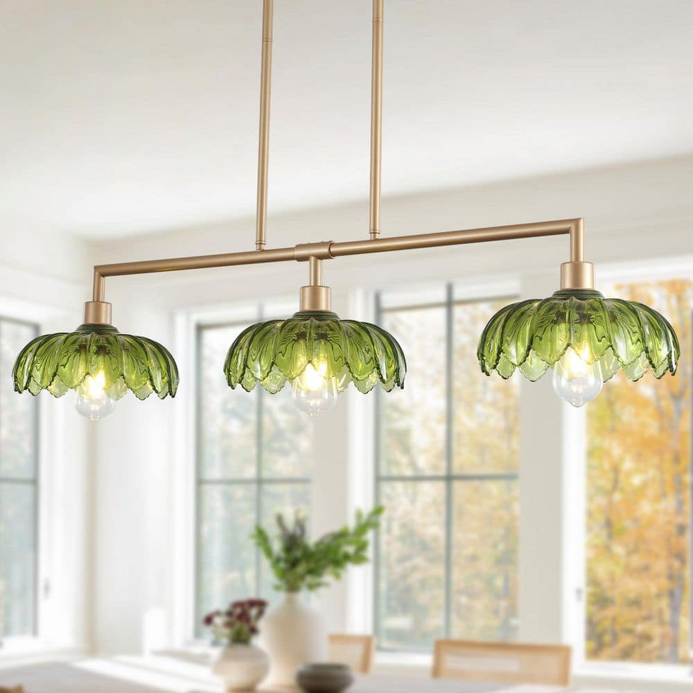 HLJYNJM 3-Light Shine Gold Vintage Linear Kitchen Island