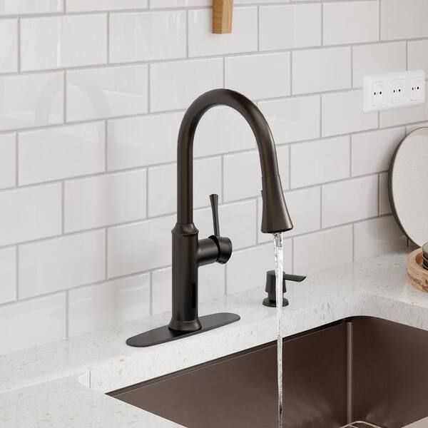 Single Handle Pull Down Sprayer Kitchen Faucet with Voice Control and Infrared Sensor in Matte Black