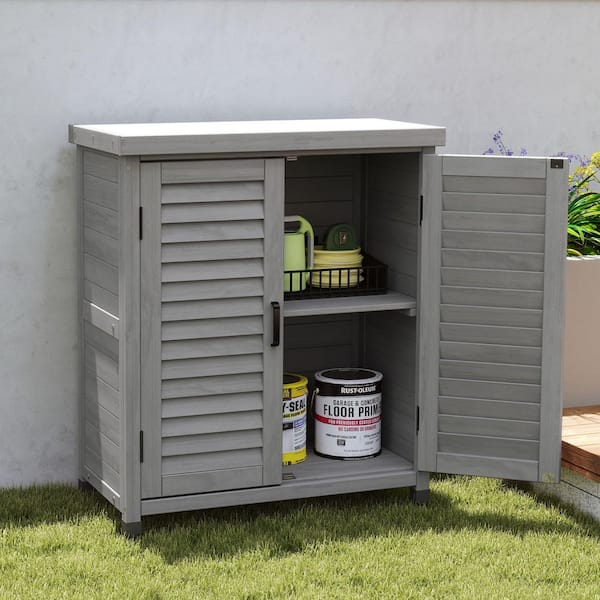 31 in. W x 17 in. D x 36 in. H Gray Hemlock Wood Outdoor Storage Cabinet Workstation