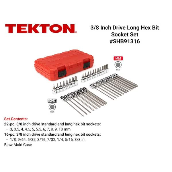 TEKTON 3/8 in. Drive Hex Bit Socket Set, 38-Piece (1/8-3/8 in., 3