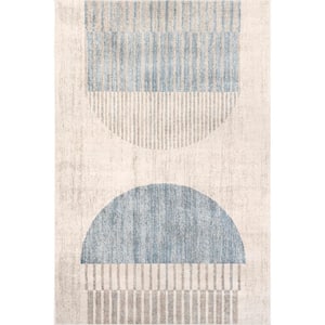 Ambria Abstract Striped Blue 5 ft. 3 in. x 7 ft. 7 in. Mid-Century Modern Area Rug