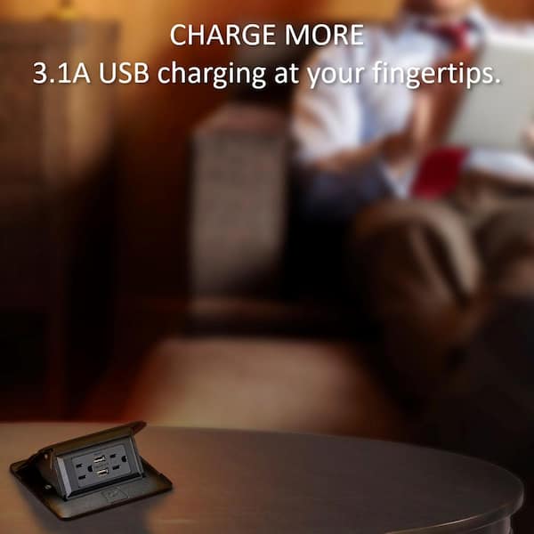 Legrand deQuorum Pop Up Countertop Box with 15 Amp USB Charging