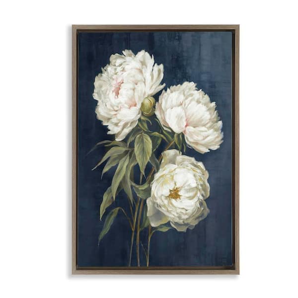 White Blossoms on Blue by Alex Black Brown Floater Frame Nature Graphic Art Print 25 in. x 17 in.