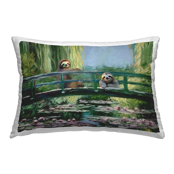 Stupell Industries Sloths on River Bridge Green Rectangular Outdoor Throw Pillow