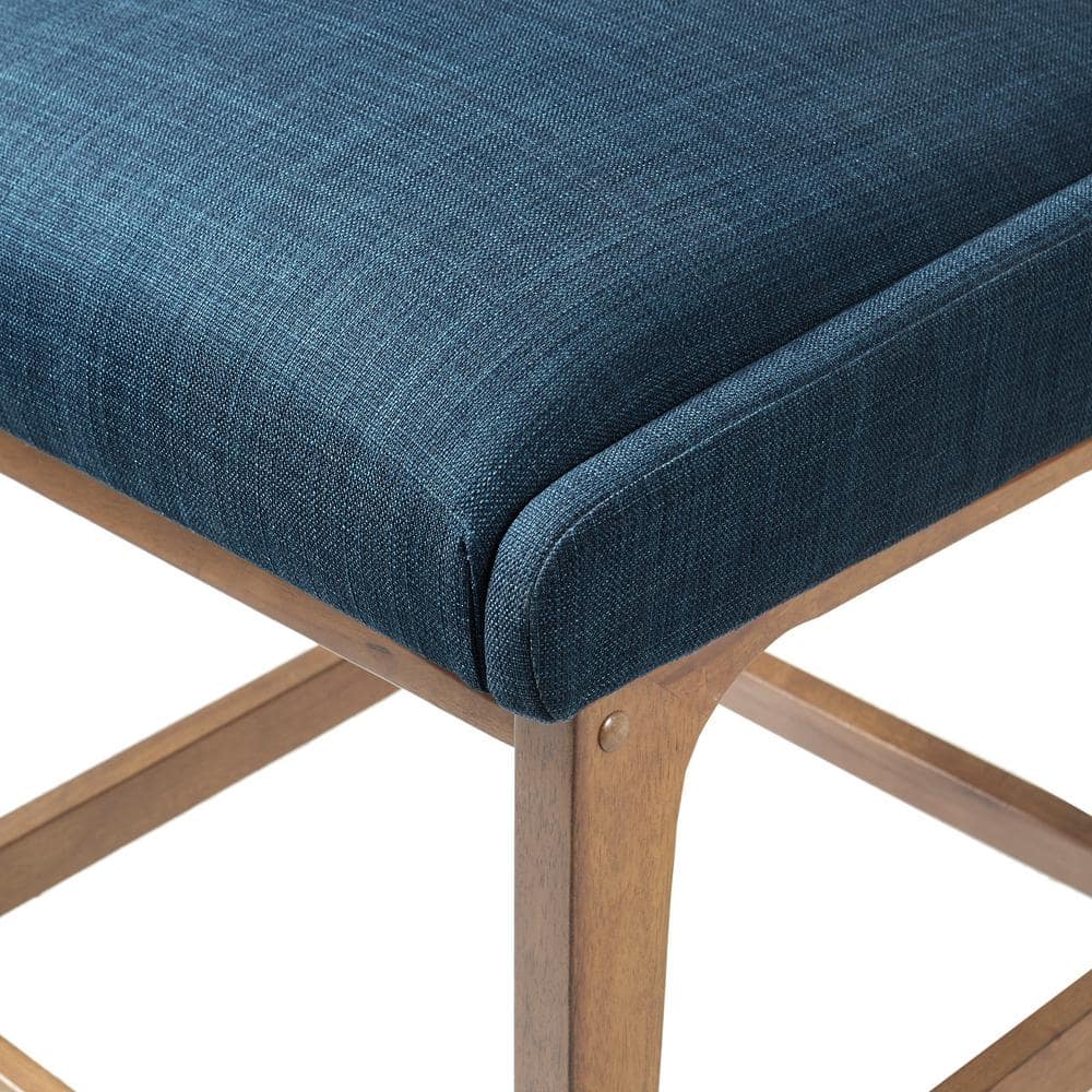 Navy Blue Pecan Wood Upholstered Counter Stool with Cushion