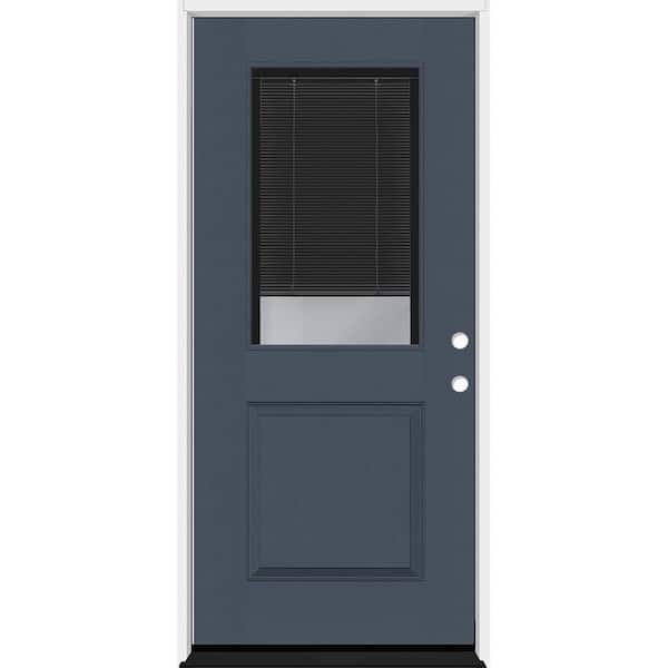 Legacy 30 in. x 80 in. 1/2 Lite Clear Glass Noir Miniblind LHIS Dark Denim Fiberglass Prehung Door w/6-9/16 in. Jamb