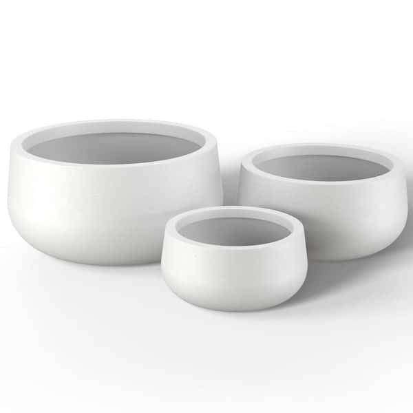 12.5 in. 16 in. 20.5 in. Crisp White(Enhanced Core) Concrete Round Planter / Pot with Drainage Holes (3-Pack)