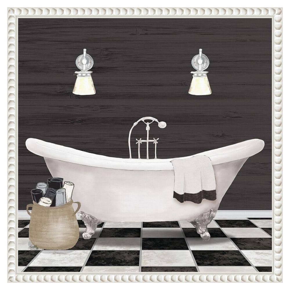 Modern Bathroom I White Canvas Wall Art with Beaded Frame