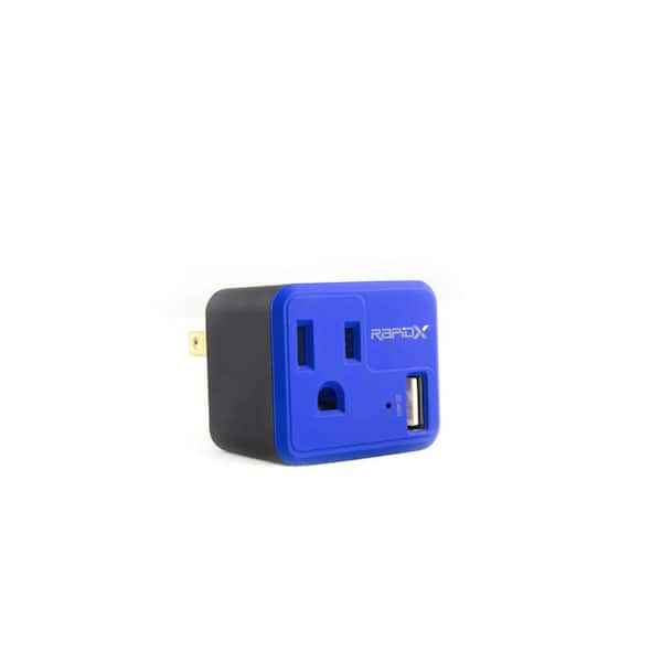 RapidX PowX Wall 1-Outlet with USB Charger, Blue