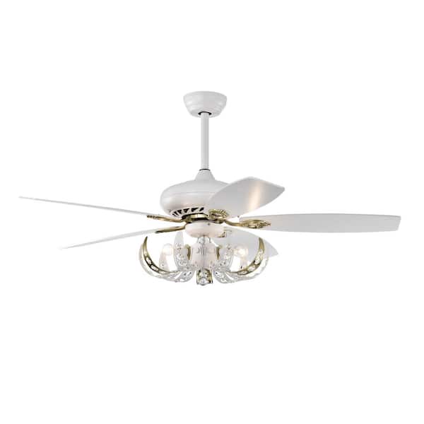 ExBrite 52 in. Reversible Blades Indoor White Ceiling Fan with Lights Remote Control Included E12 Bulbs for Bedroom Living Room
