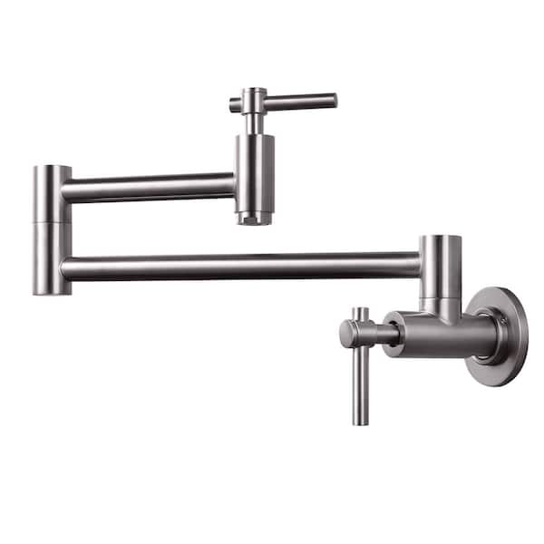 ARCORA Wall Mounted Pot Filler Faucet with Double Joint Swing Arm in Brushed Nickel