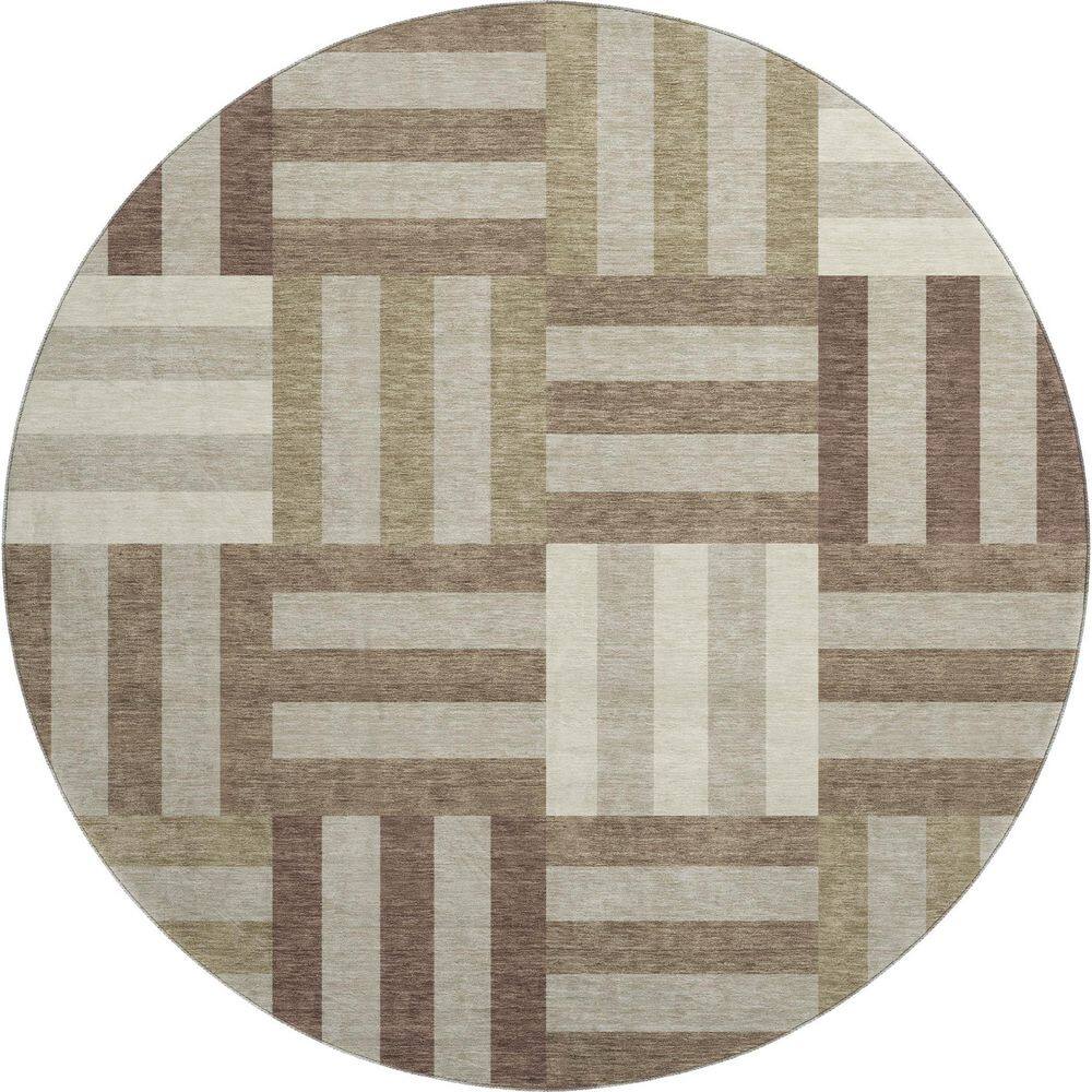 Mayfield Premium Machine Washable Abstract AMF2332 Brown 8 ft. x 8 ft. Round Rug price history on PriceWatchPro