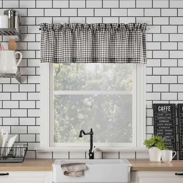 Sun Zero Perry Black/White Polyester 54 in. W x 14 in. L Rod Pocket Light Filtering Curtain Valance for Kitchens (Single Panel)