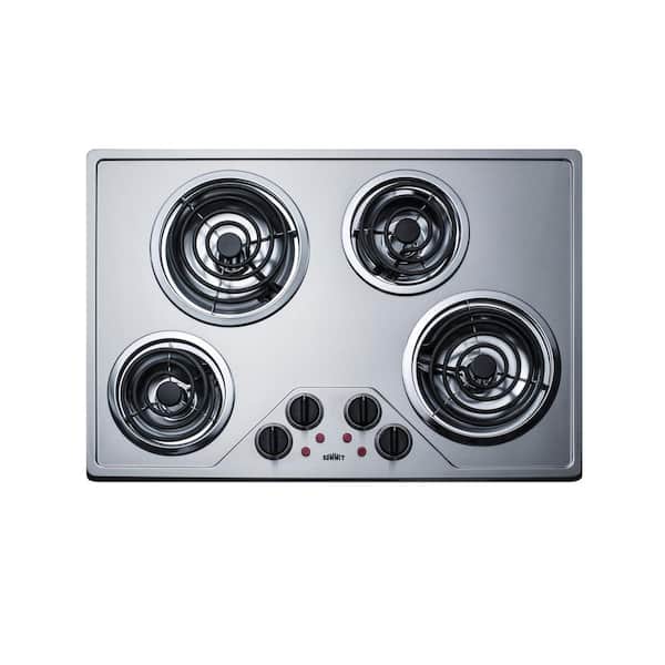 Summit Appliance 29.38 in. Coil Top Electric Cooktop in Stainless Steel with 4-Elements