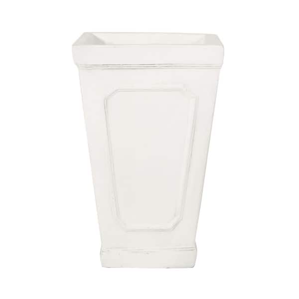 10.25 in. W x 16.25 in. H Square White Concrete MgO Urns Planter, Weather-Resistant for Flowers, Herbs & Vegetables