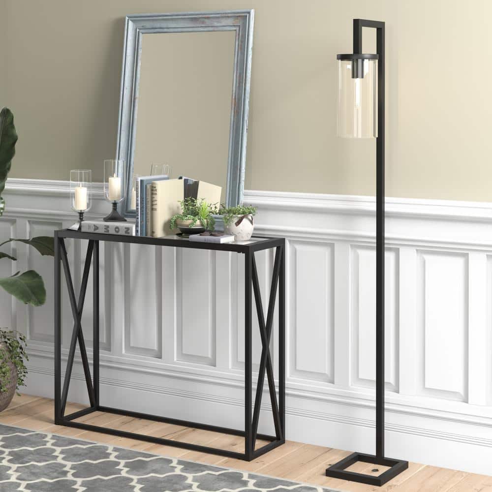 Arlo 30" Blackened Bronze Metal and Glass Console Table with Storage