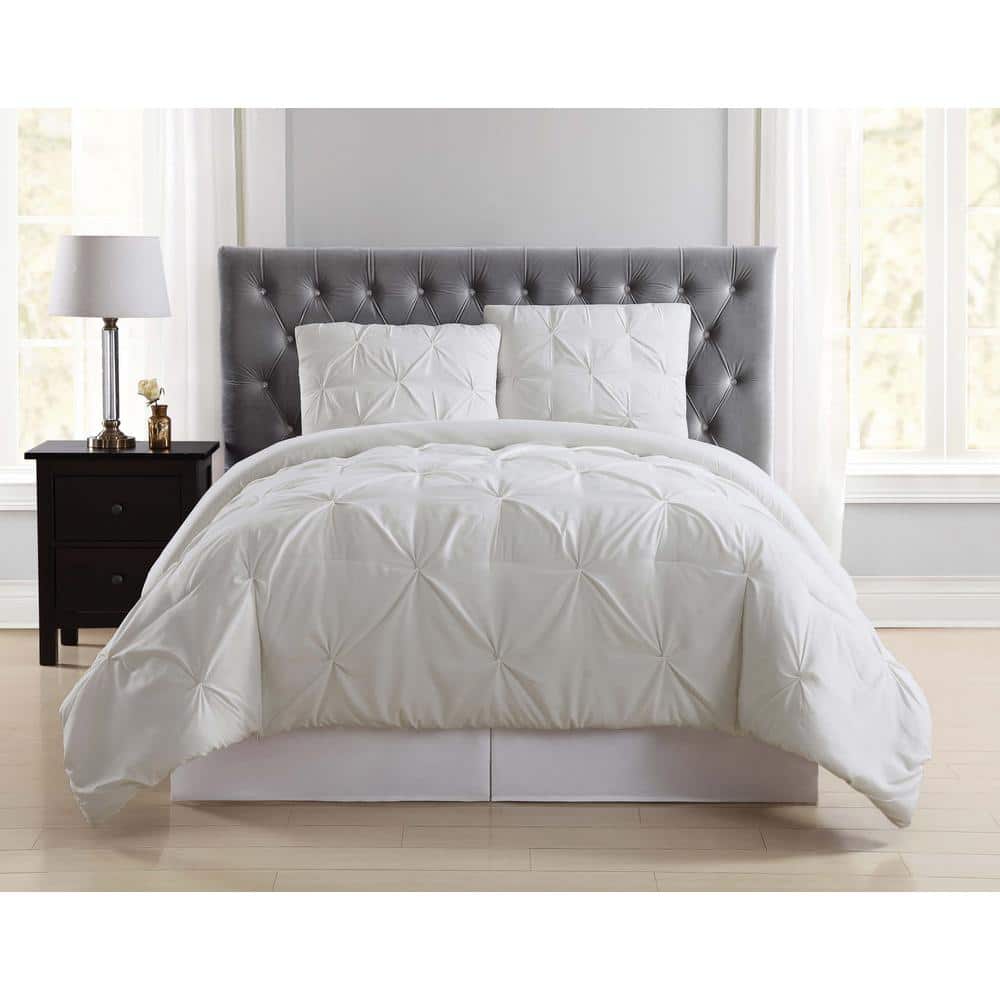 Pleated 2-Piece Ivory Twin XL Duvet Cover Set
