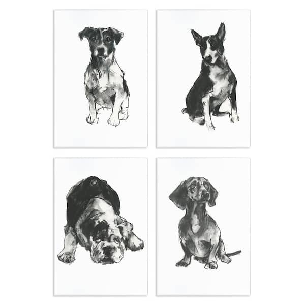 Stupell Industries Traditional Dog Sketches by Cartissi 4 Pieces Unframed Animal Graphic Art Print 19 in. x 13 in.