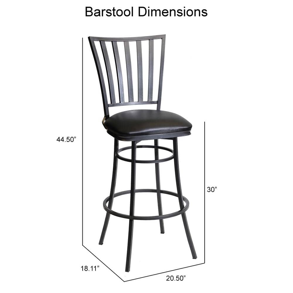 Transitional Black Leather Swivel Barstool with Metal Base