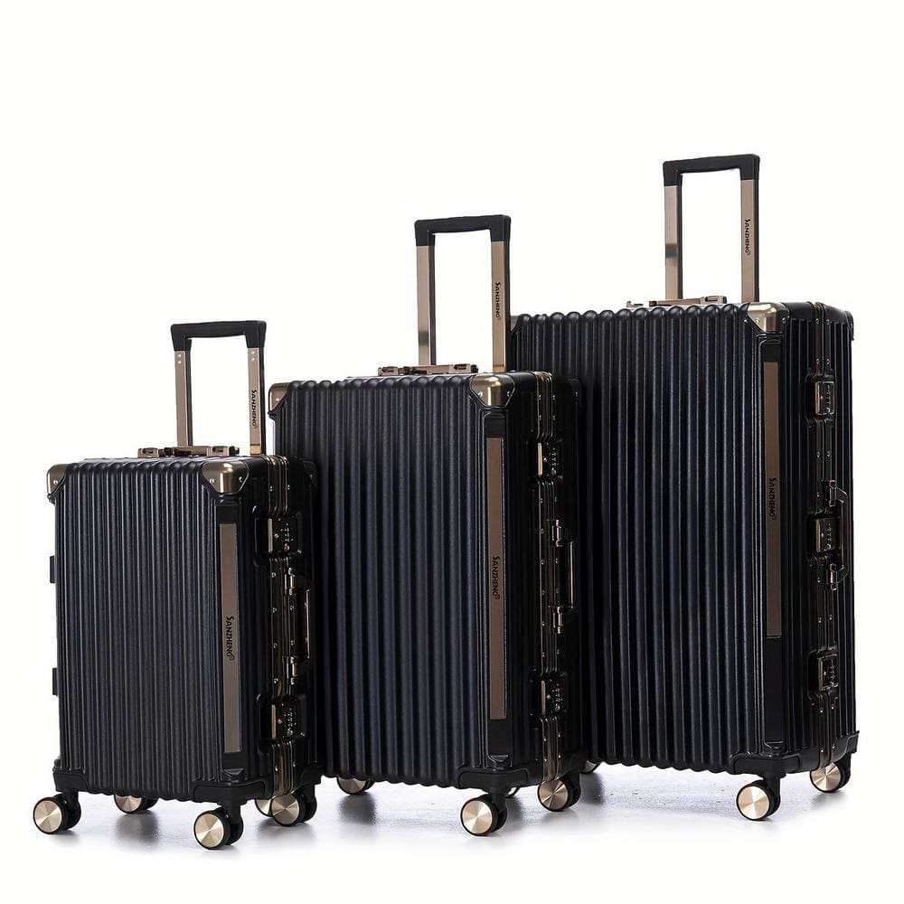 3-Piece Black Hardside Spinner Luggage Set with Password Lock
