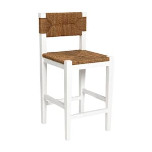 Willowbrook 25.3 in. Matte White Low Back Mahogany Wood Bar Stool with Seagrass Seat