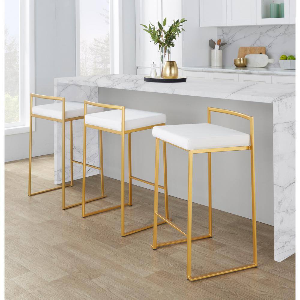 LumiSource Fuji 27.75 in. White Velvet and Gold Metal