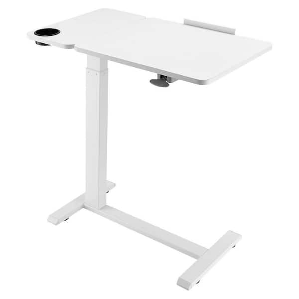 Overbed Table, Mobile Bed Side Table with Flip Desktop and 4 Hidden Wheels, Height and Angle Adjustable Rolling, White