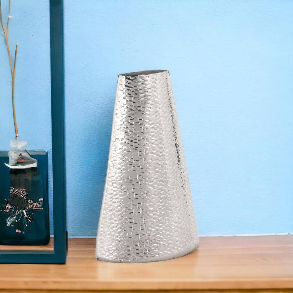 10" Silver Hammered Aluminum Cylinder Table Vase
