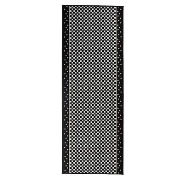 Checkered Roll Runner Cut to Size Black & White 26 " Width x Your Choice Length Custom Size Slip Resistant Stair Runner