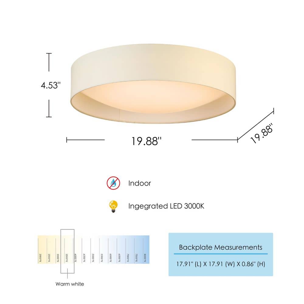 Orme 20" Contemporary White Drum LED Flush Mount with Brushed Nickel Accents