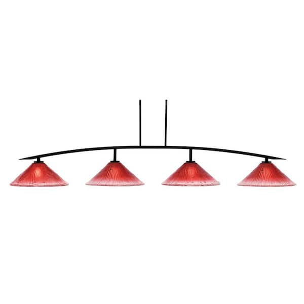 Siena 4-Light Matte Black Billiard Light with 16 in. Raspberry Crystal Glass Shades, no bulbs included