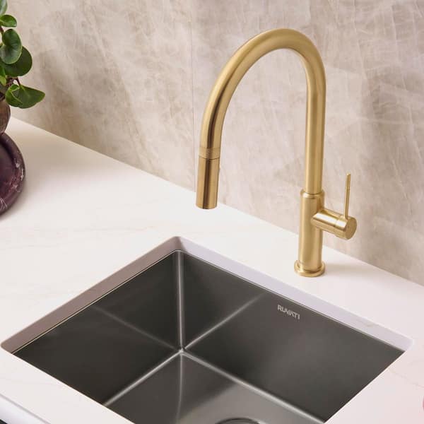 Vestia Brushed Gold 17.5 in. H Single Handle Contemporary Pull Down Sprayer Kitchen Faucet with 360° Spout Swivel