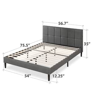 Lottie Grey Full Upholstered Platform Bed Frame with Short Headboard and USB Ports