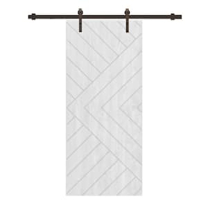 Chevron Arrow 36 in. x 80 in. Fully Assembled White Stained Wood Modern Sliding Barn Door with Hardware Kit