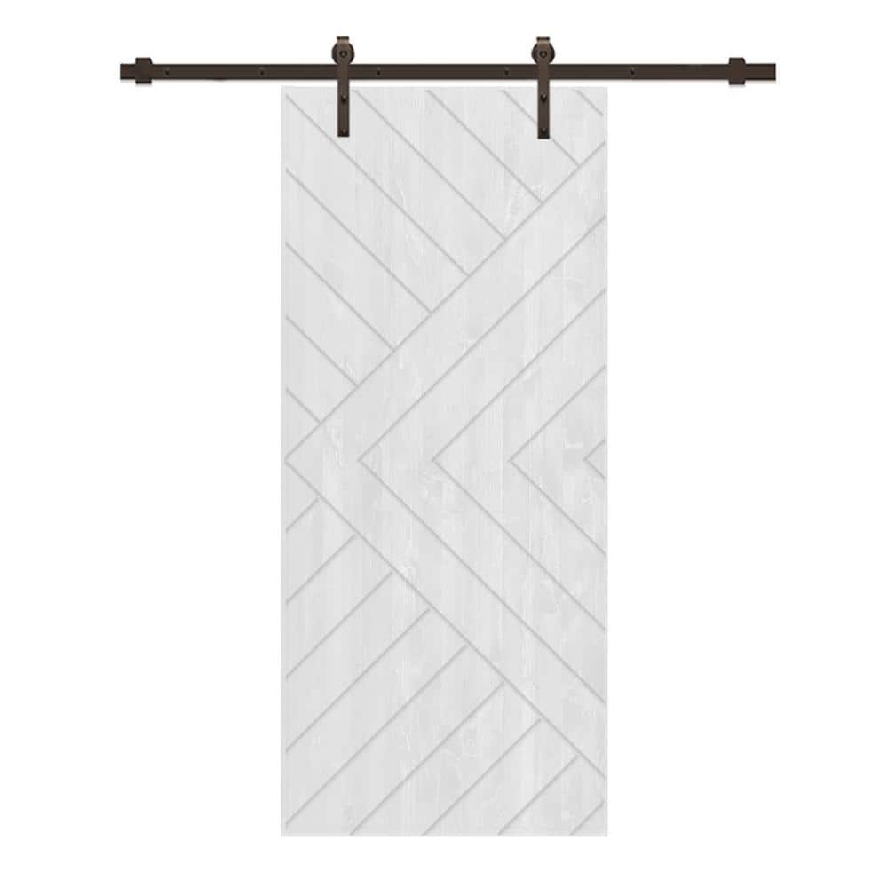 Chevron Arrow 32 in. x 96 in. Fully Assembled White Stained Wood Modern Sliding Barn Door with Hardware Kit price history on PriceWatchPro