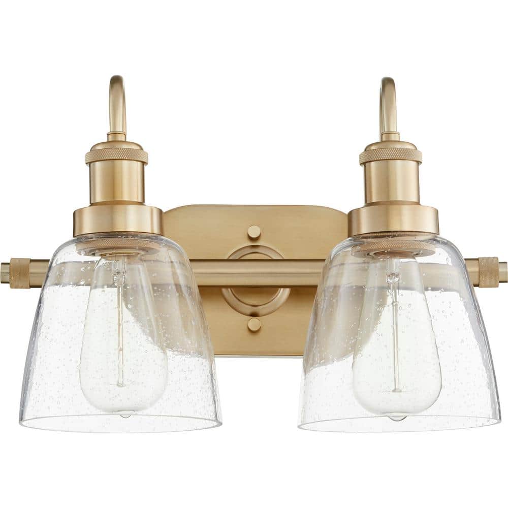 Aged Brass 2-Light Vanity with Clear Glass Shades