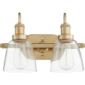 Hollis Transitional, 16 Width in. 2-Lights Oiled Bronze and Aged Brass Finish Vanity Light with Clear Glass Shades