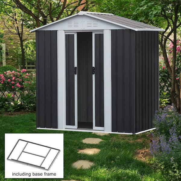 6 ft. W x 4 ft. D Metal Garden Shed with Sliding Door, Base Frame