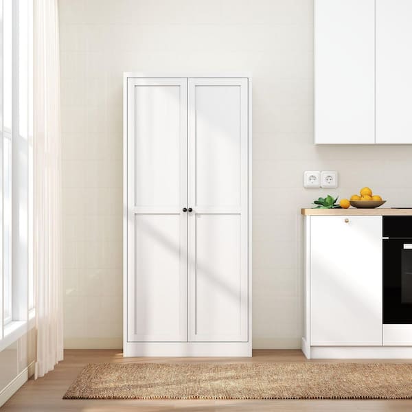 Page White Metal 61 in. Kitchen Pantry Cabinet with 2 Doors and 4 Shelves, Freestanding Pantry Organizer