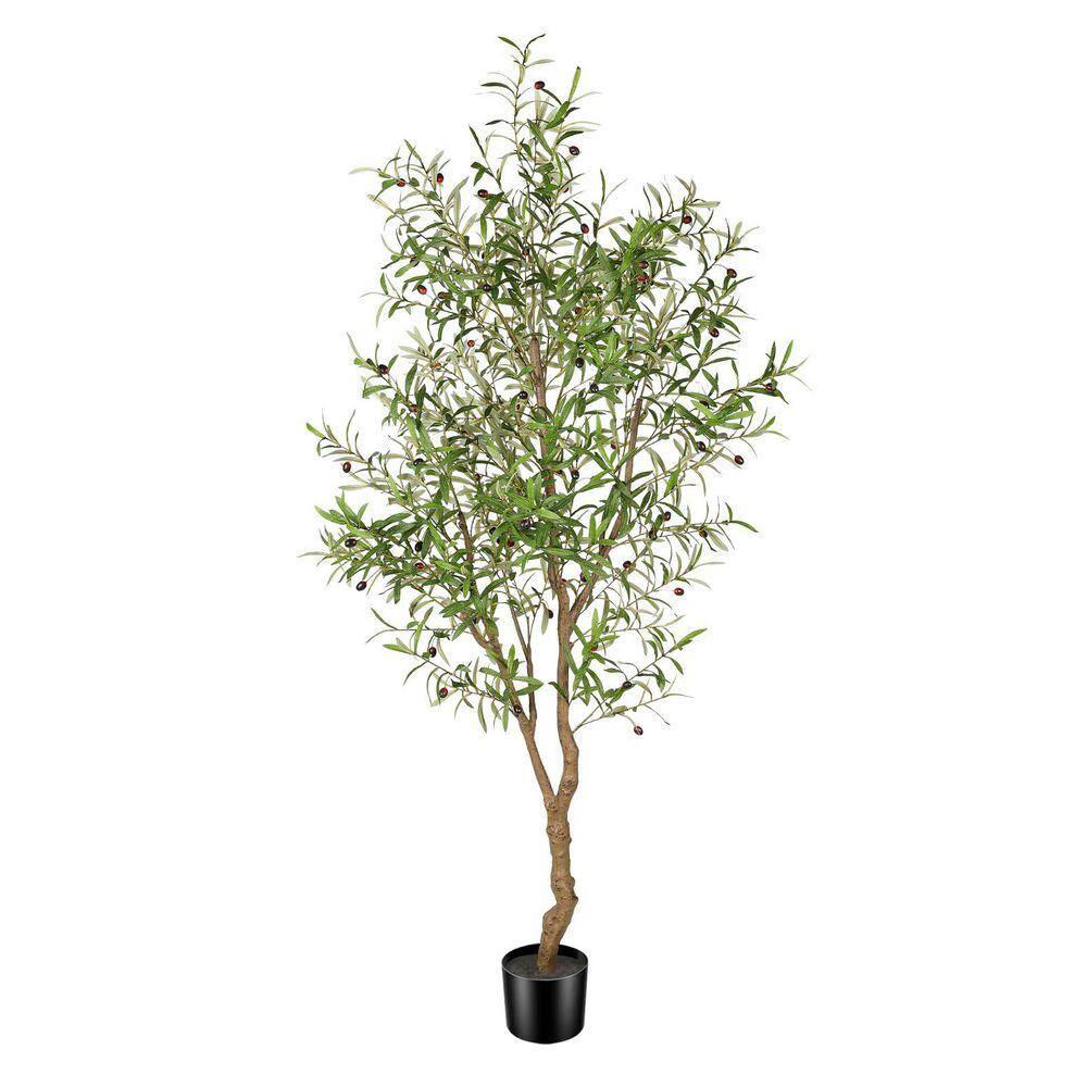 7 ft. Artificial Olive Tree in Pot, Fake Potted Olive Silk Tree with ...