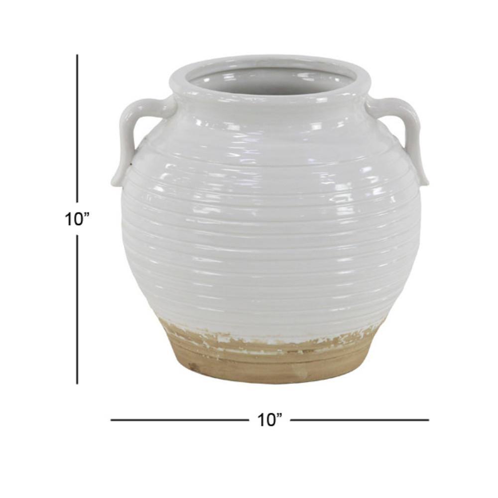 9" White Ceramic Planter Pot with Dual Handles