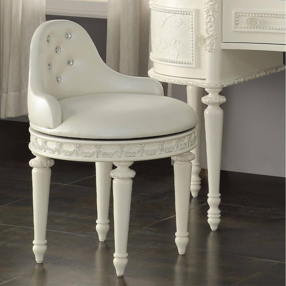 Ivory Swivel Vanity Chair with Crystal Tufting