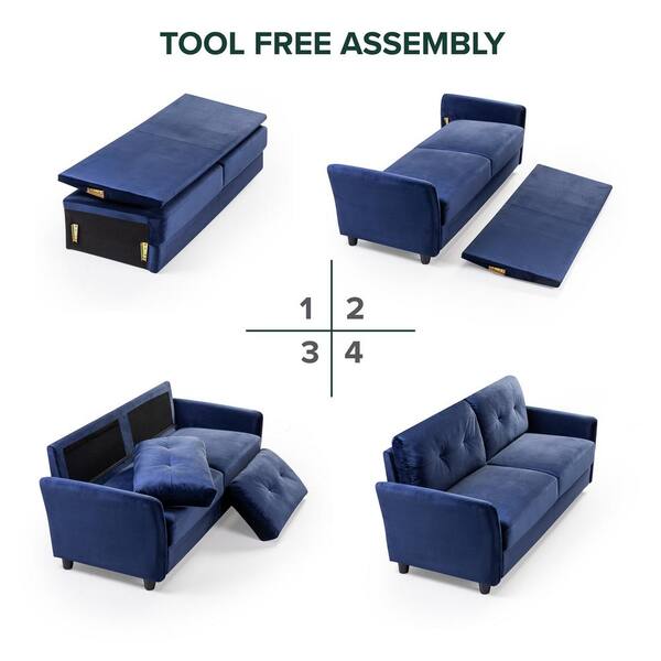1/26迄 rikoao sofa navy Zinus Ricardo 62 in. Navy Upholstered Velvet 2-Seat Loveseat