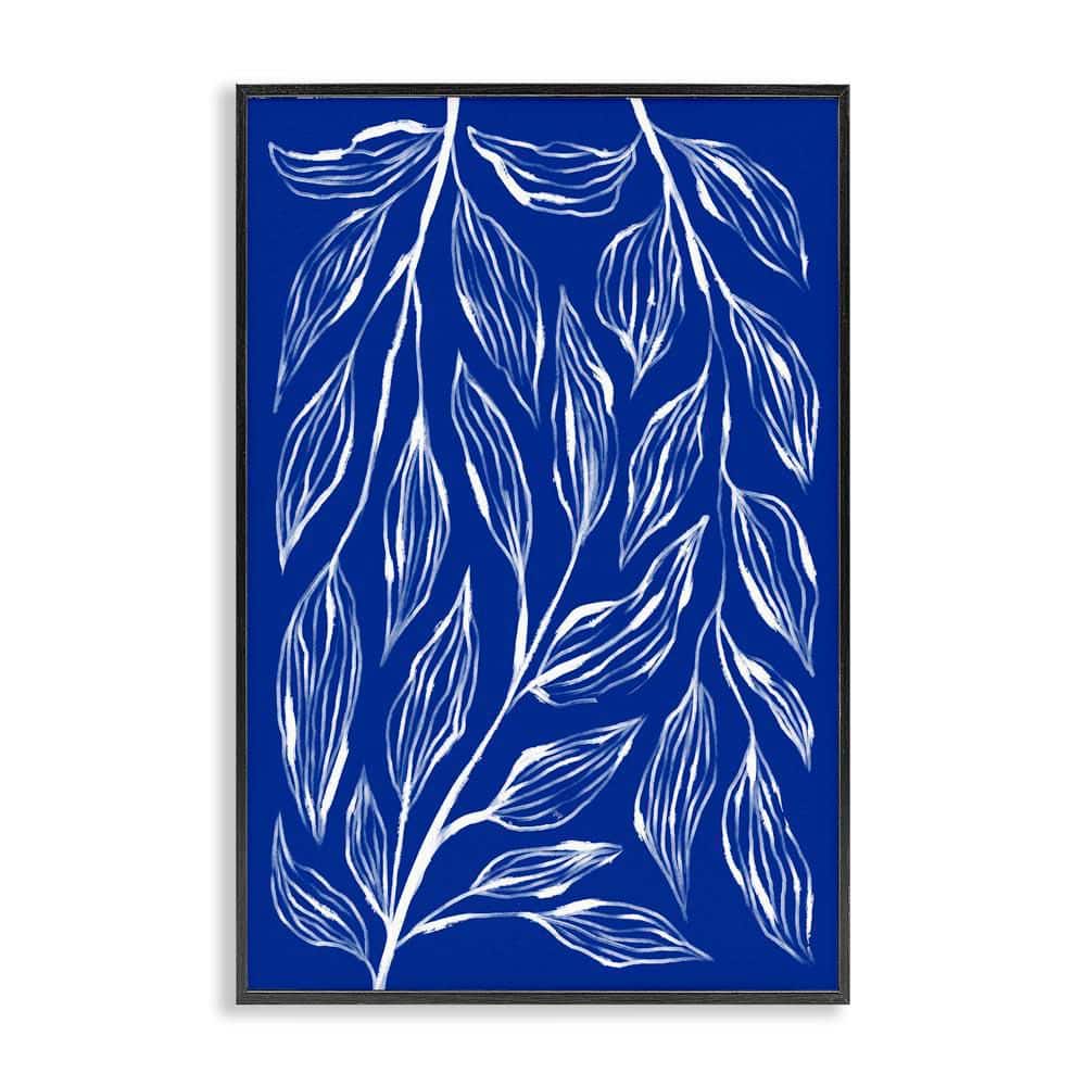 Blue Leaves and Grasses by Martina Pavlova Black Framed Nature Giclee Art Print 18 in. x 12 in. price history on PriceWatchPro