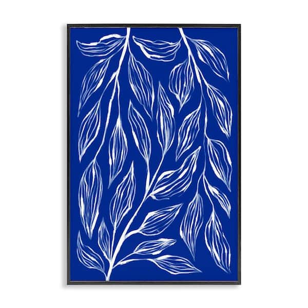 Stupell Industries Blue Leaves and Grasses by Martina Pavlova Black Framed Nature Giclee Art Print 24 in. x 16 in.