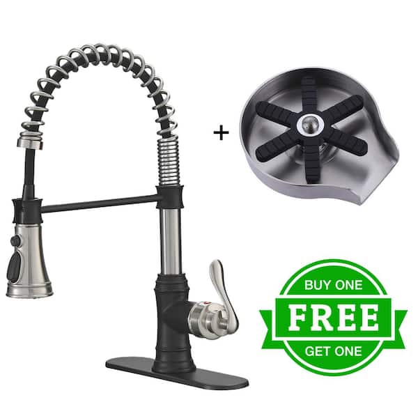 BWE Single Handle Pull-Down Sprayer Kitchen Faucet Bundle Glass Rinser in Nickel Black