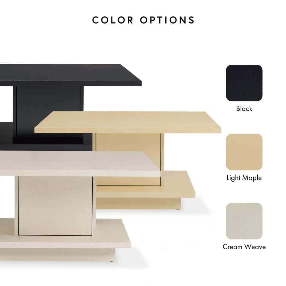 Cream Weave Square Wood Coffee Table with Hidden Storage