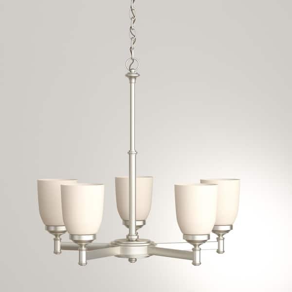 Hampton Bay 5-Light Brushed Nickel Chandelier with Frosted